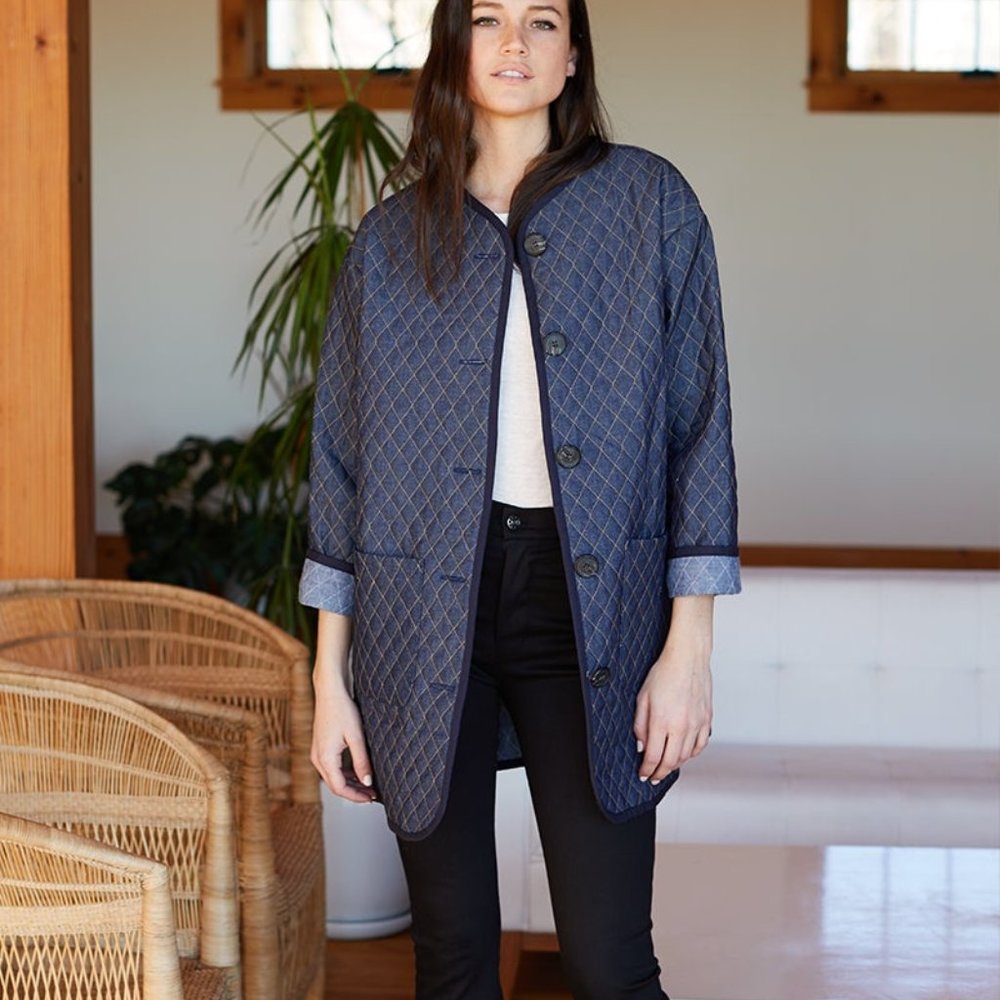 Emerson Fry Quilted Top - Denim Size Medium